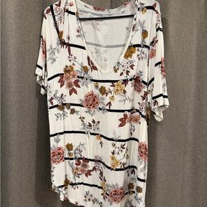 Maurices Floral and Stripe V-Neck Tee
